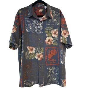 Caribbean Joe Silk Blend Men's Hawaiian Shirt Button-up Sz XL Tropical Beach